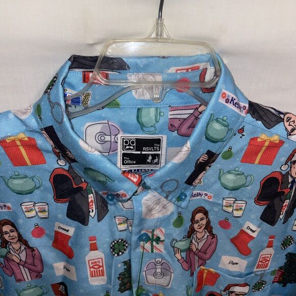 Rsvlts Men’s “The Office” Dress Shirt Size XL Blue Graphic Print Comfort Fun NWT - Picture 3 of 13